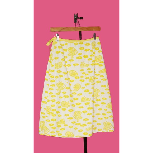 1970s The VESTED GENTRESS Hand Screen Print CAT Novelty Print Wrap Skirt M As Is - Picture 3 of 10
